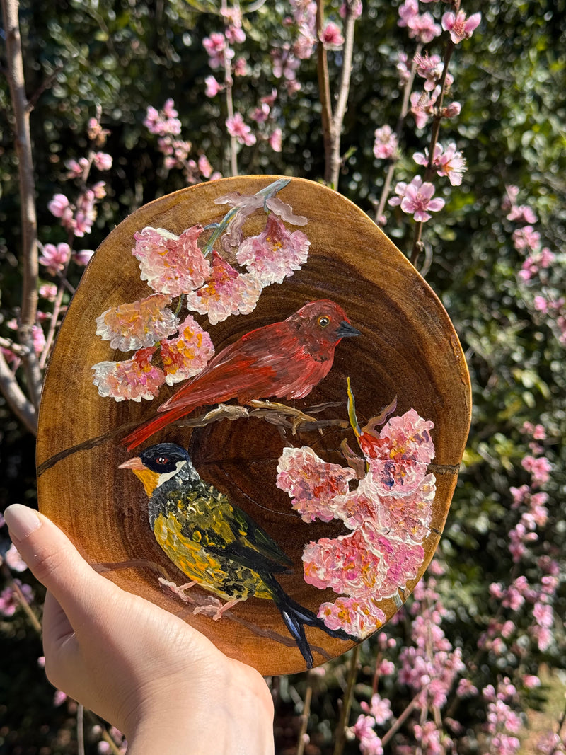 Cores Mineiras (Tesourinha da mata e tiê de bando) - Pintura em Madeira