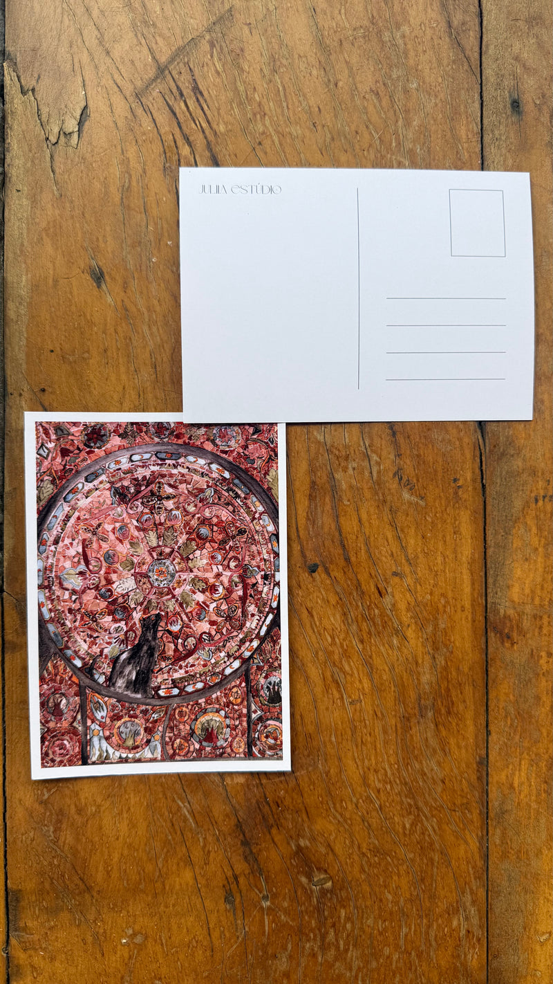 Cartão Postal Gato no Vitral