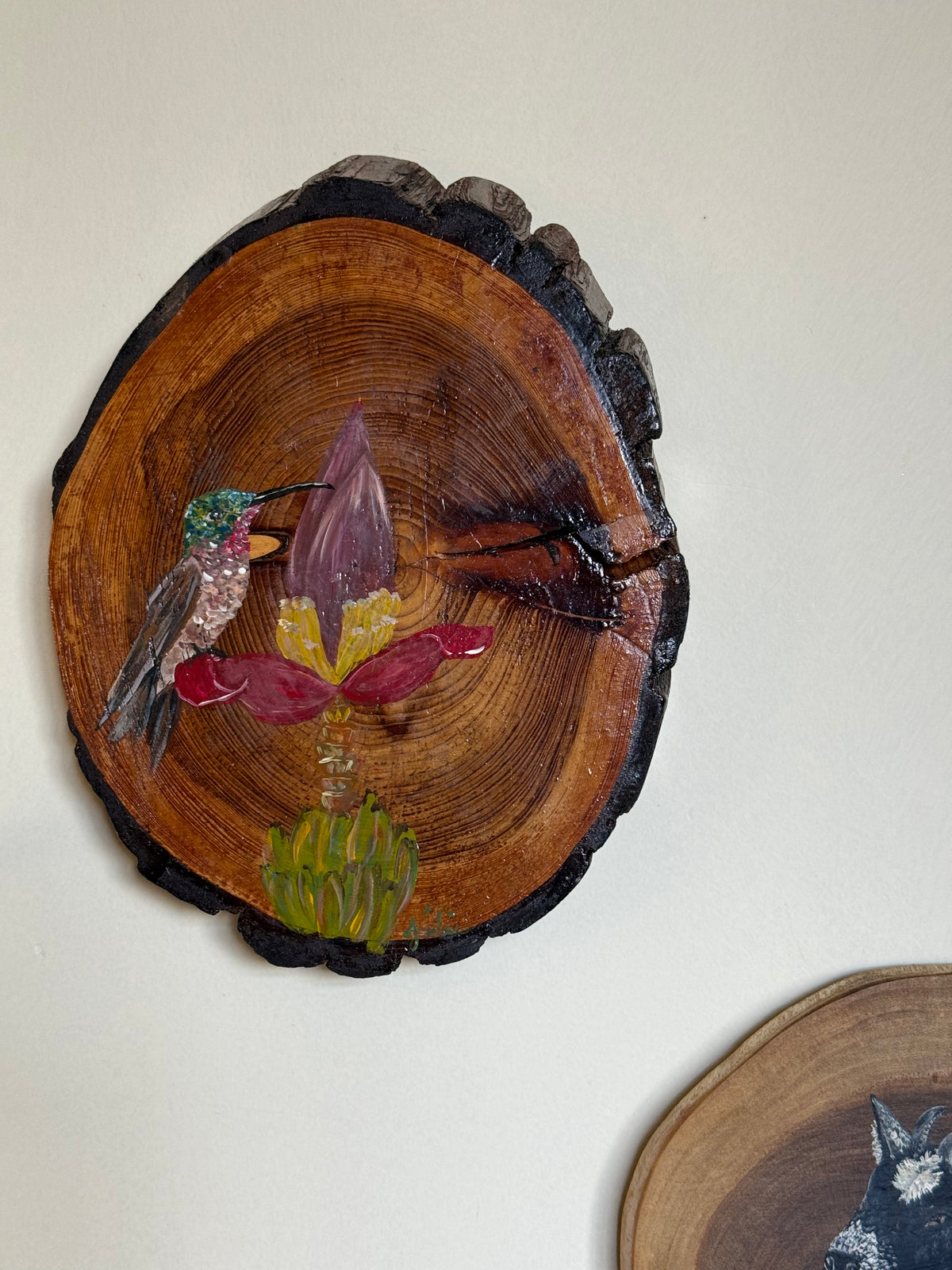 Pintura na madeira- Bananeira com beija-flor
