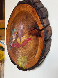 Pintura na madeira- Bananeira com beija-flor