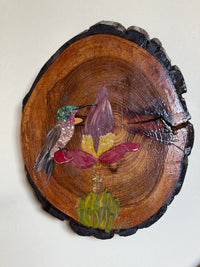 Pintura na madeira- Bananeira com beija-flor