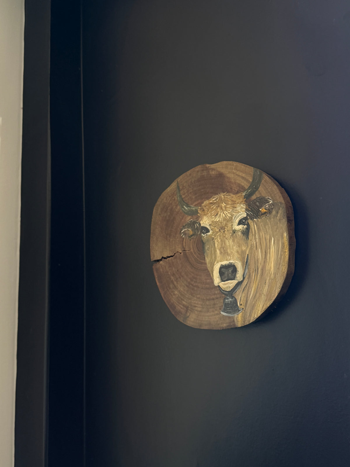 Pintura de Vaca Jersey com Chifres (Pintura em Madeira)