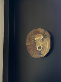 Pintura de Vaca Jersey com Chifres (Pintura em Madeira)