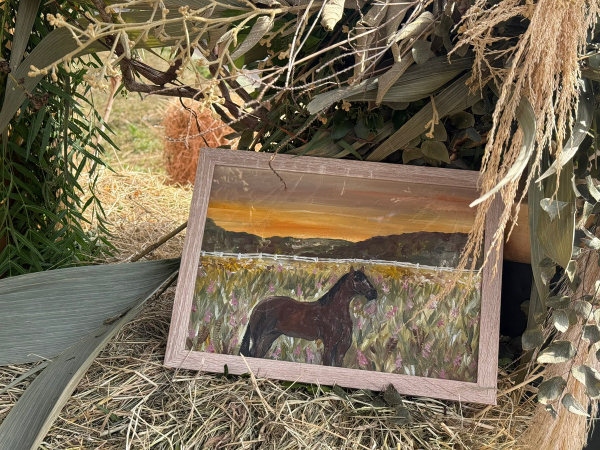 Pintura cavalo em campo de flores A4