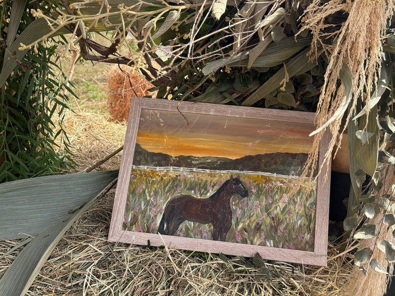 Pintura cavalo em campo de flores A4