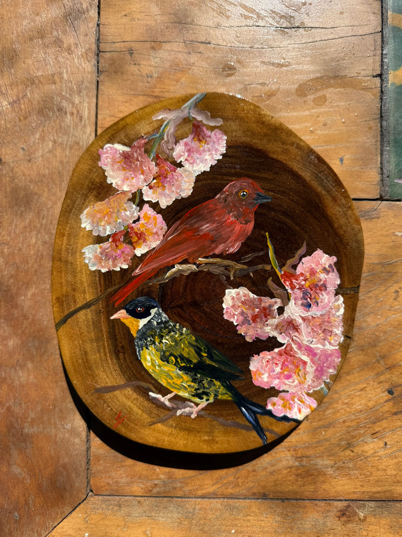 Cores Mineiras (Tesourinha da mata e tiê de bando) - Pintura em Madeira