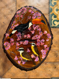 Cenas do cotidiano (Tucano e Bem-te-vi)- Pintura em madeira