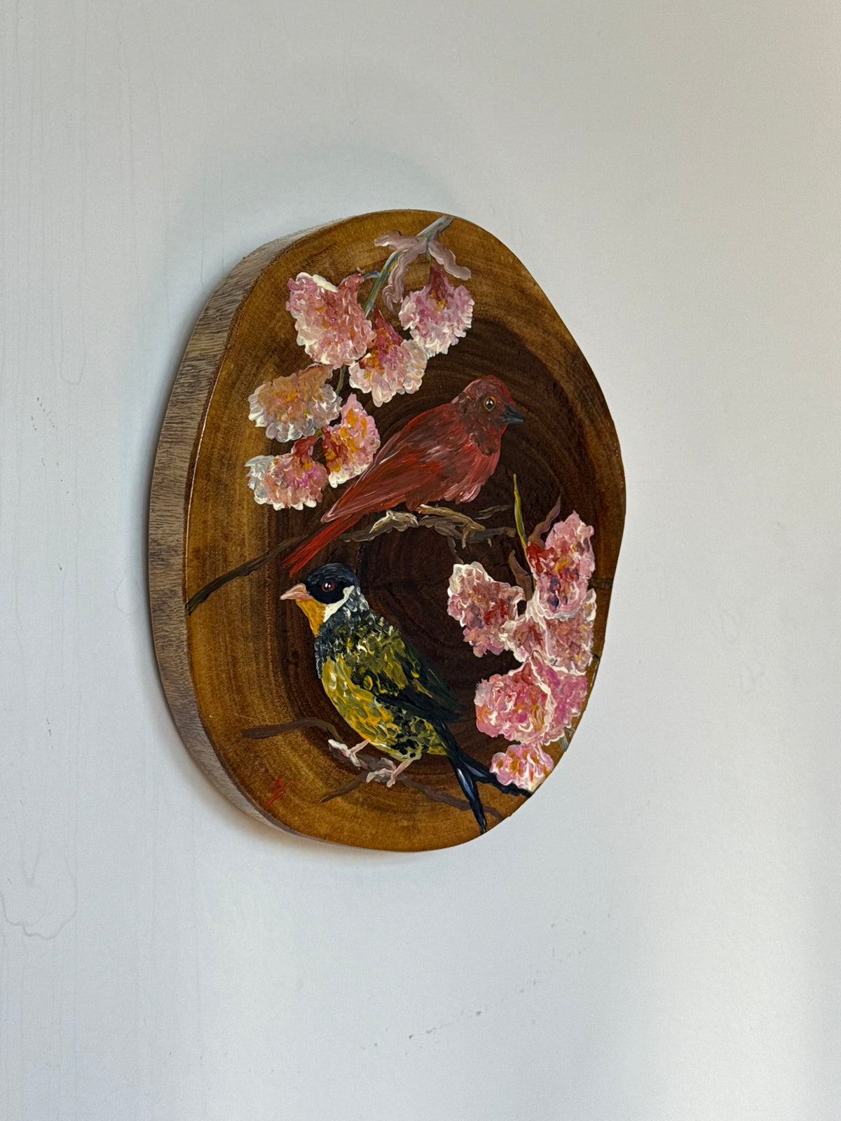 Cores Mineiras (Tesourinha da mata e tiê de bando) - Pintura em Madeira