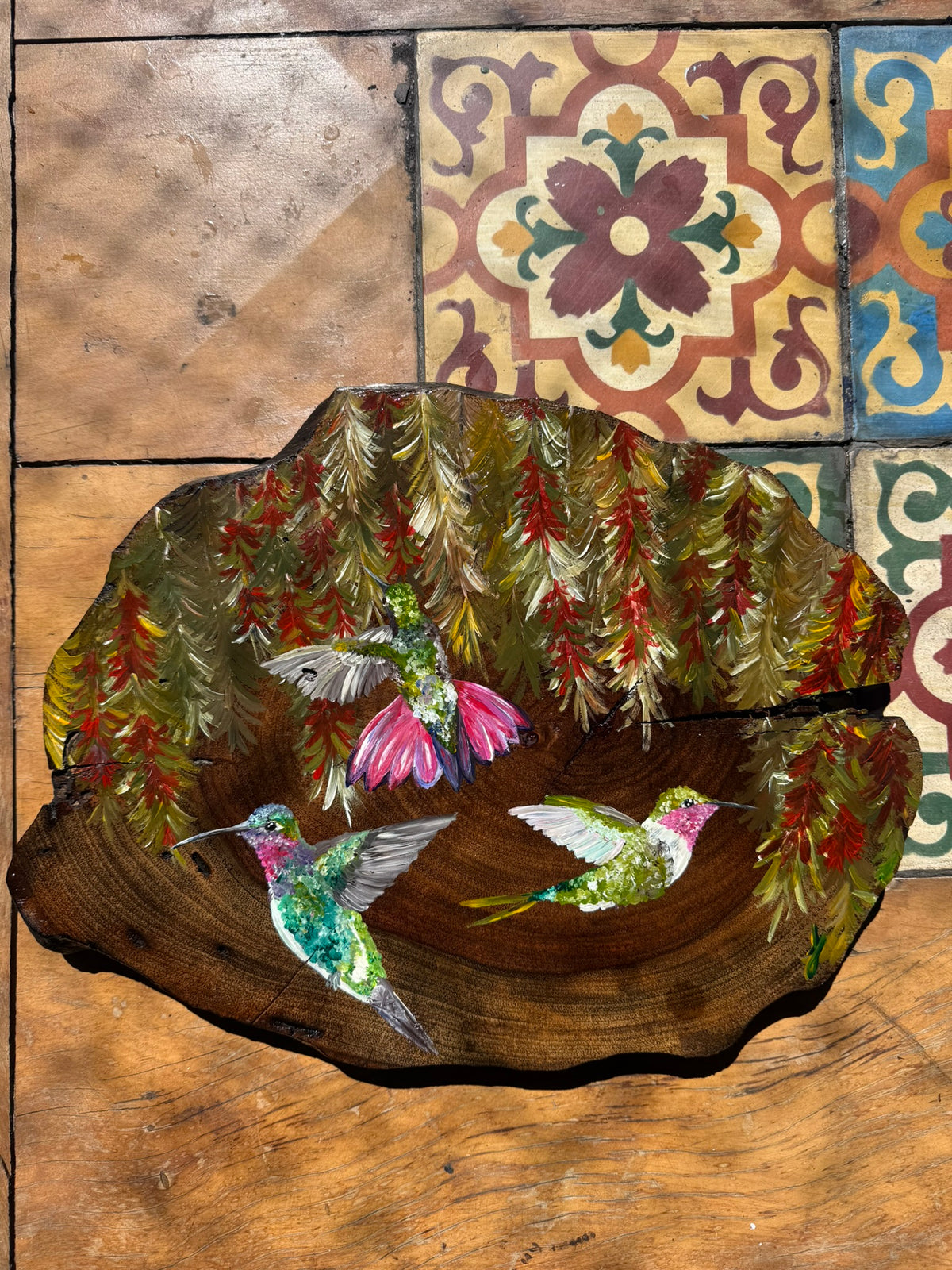 Flor de Beija-Flor - Pintura em Madeira