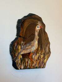 Seriema em campo mineiro - Pintura em Madeira