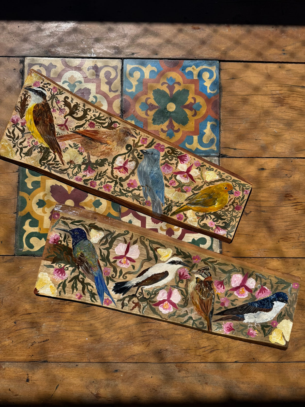 Aves do Cotidiano- pintura em madeira