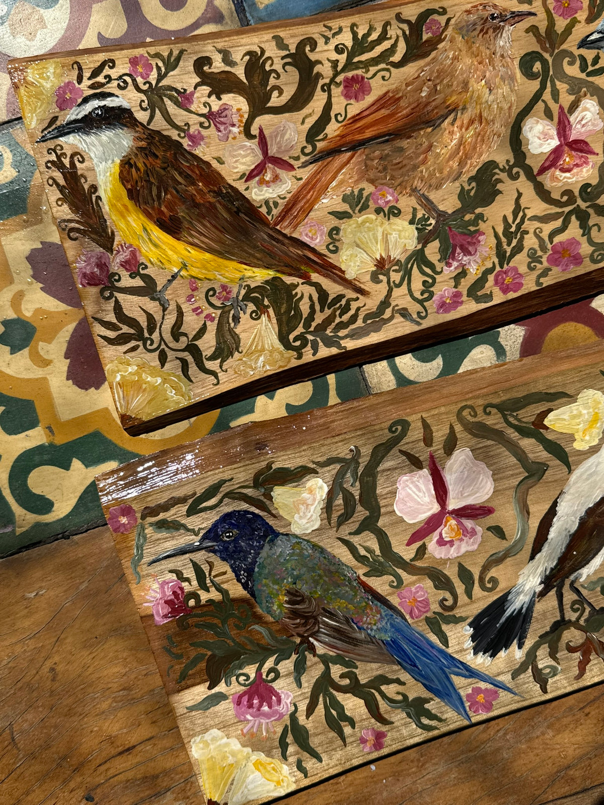 Aves do Cotidiano- pintura em madeira