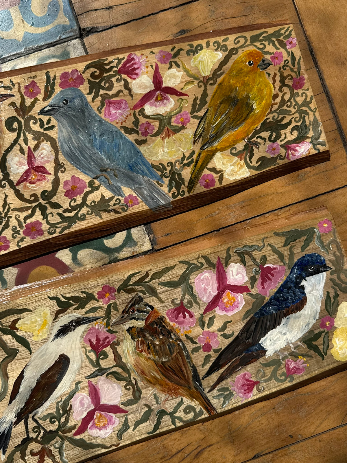 Aves do Cotidiano- pintura em madeira