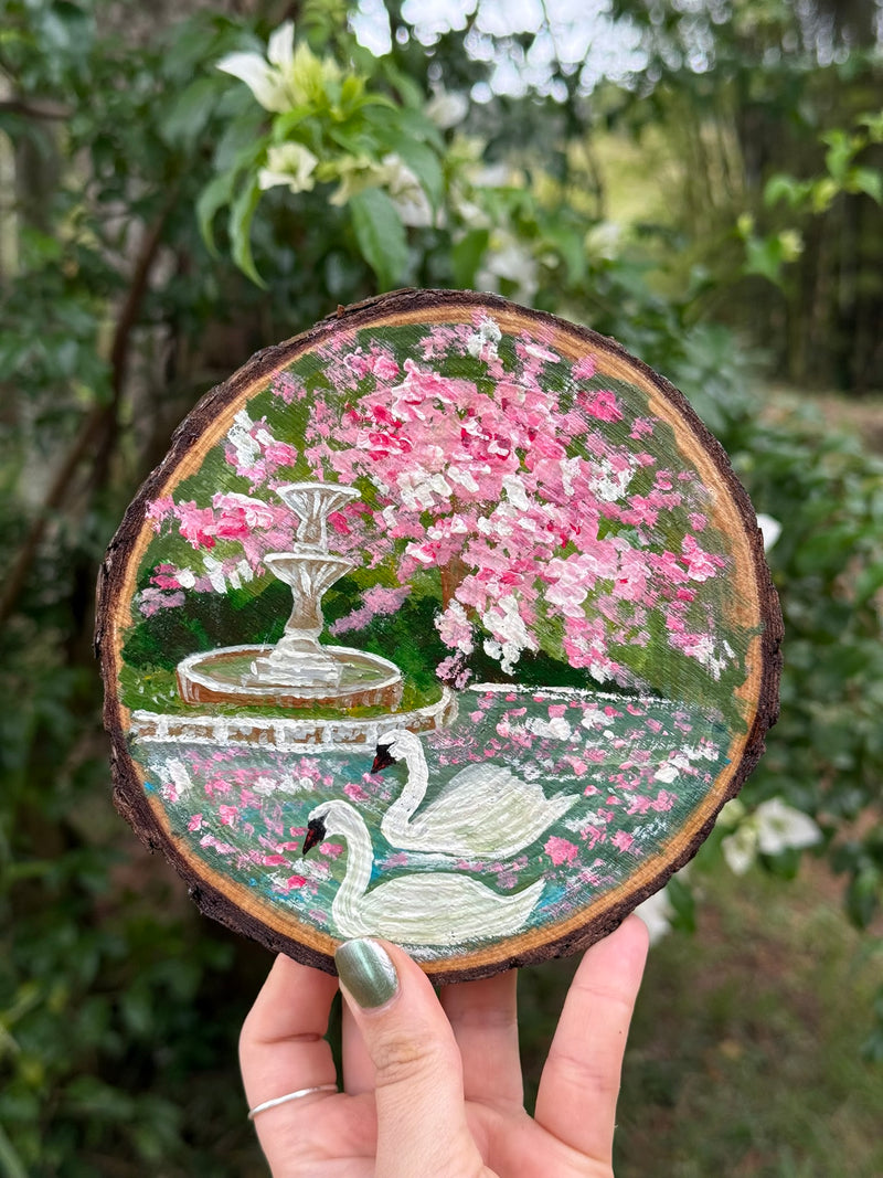 Pintura na madeira-  Cisnes