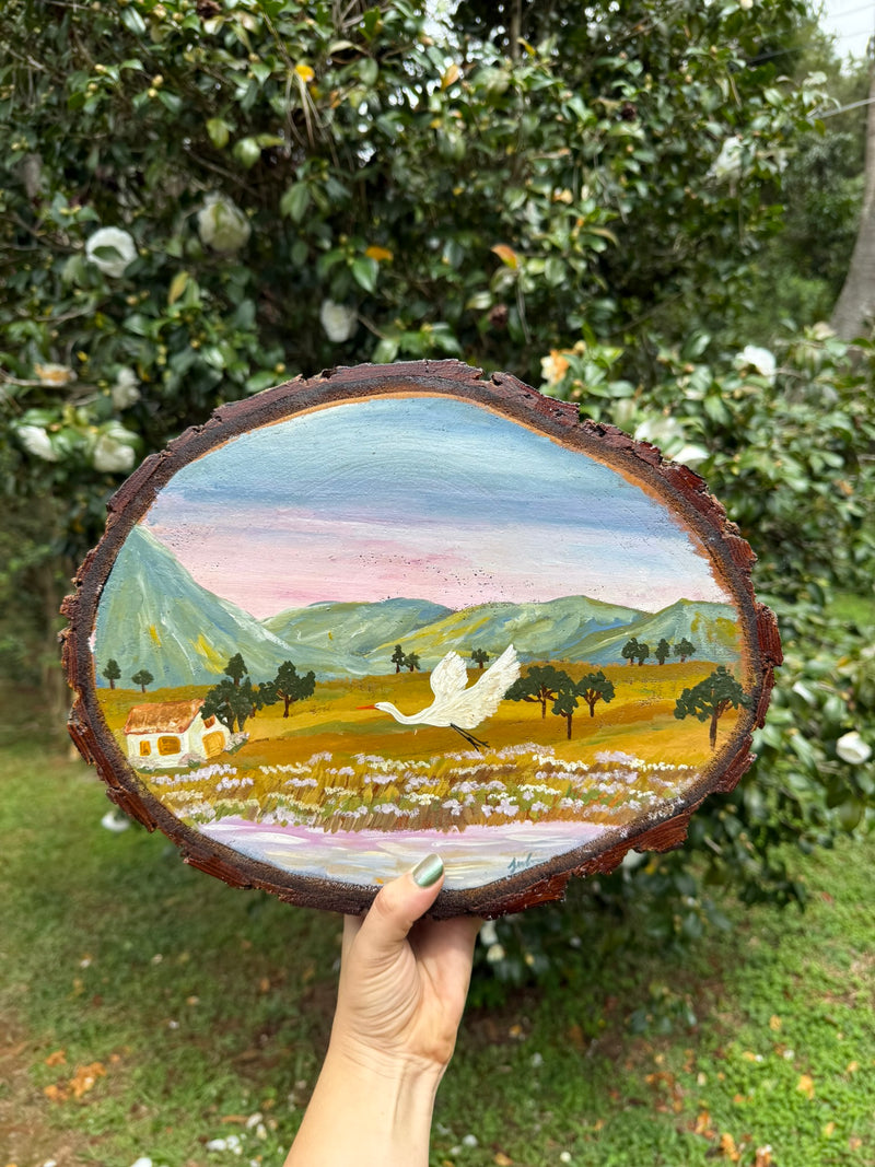 Pintura na Madeira- Garça solitária