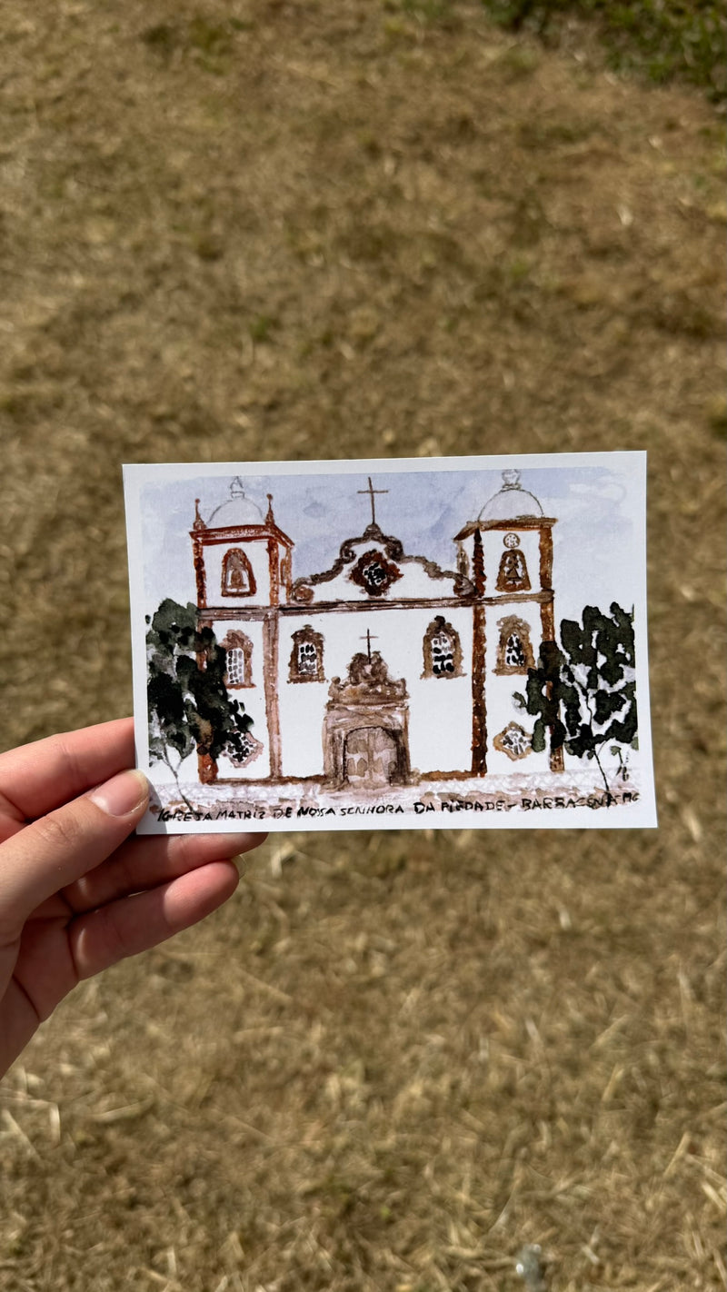 cartão postal com pintura de ponto histórico de Barbacena-MG